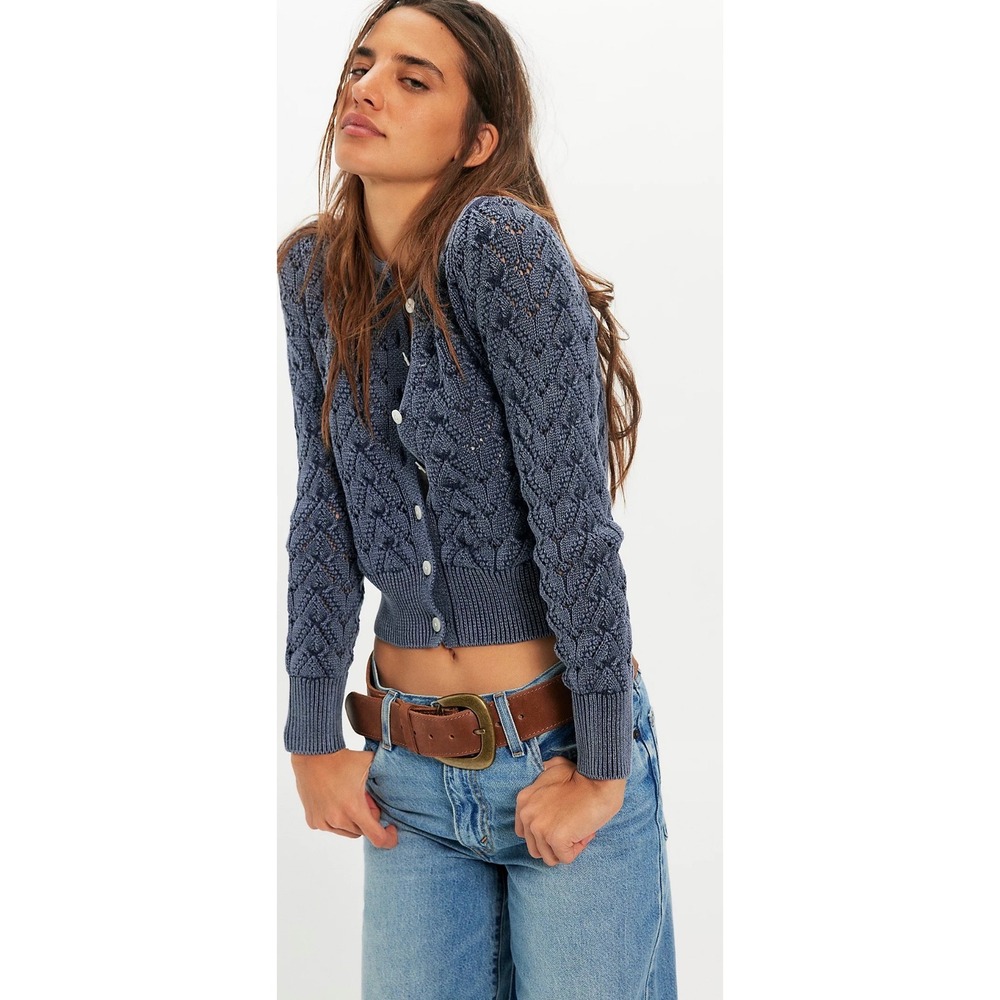 Pretty In Pointelle Cardi knit NWT navy academy - Picture 2 of 6